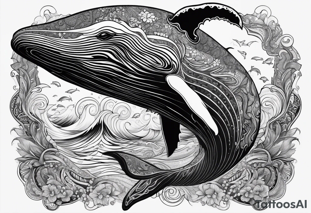Back Breaching North Pacific humpback whale paisley tattoo idea