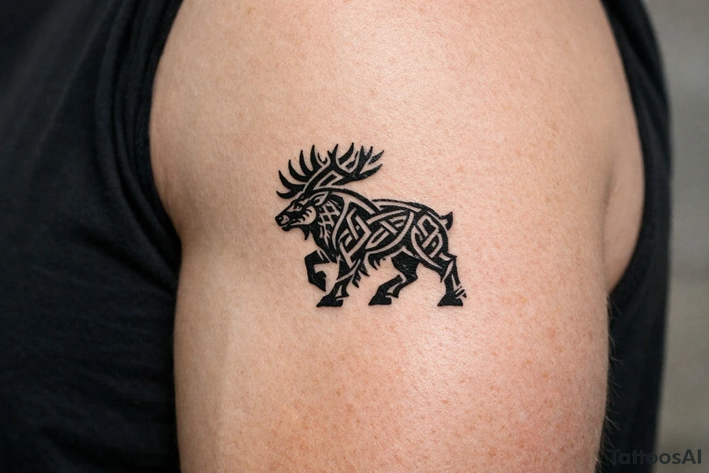 Caribou in Norse knot work tattoo idea