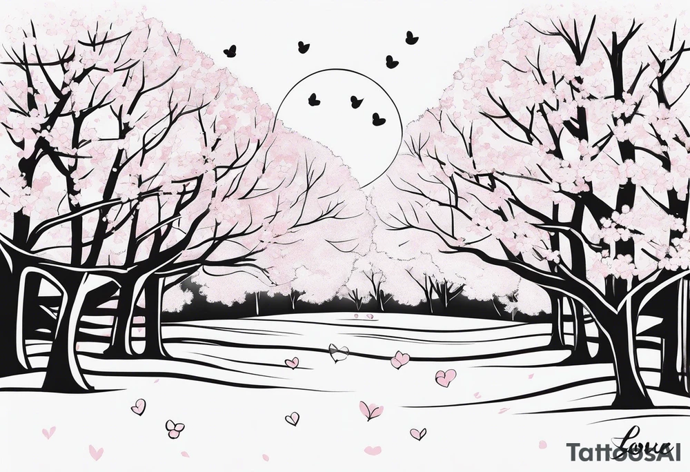 I love you in another language with cherry blossom trees coming im and out of it tattoo idea