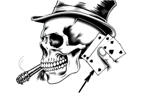 a skull with mustache,top-hat, cigar in his mouth and playing cards in a hand. tattoo idea