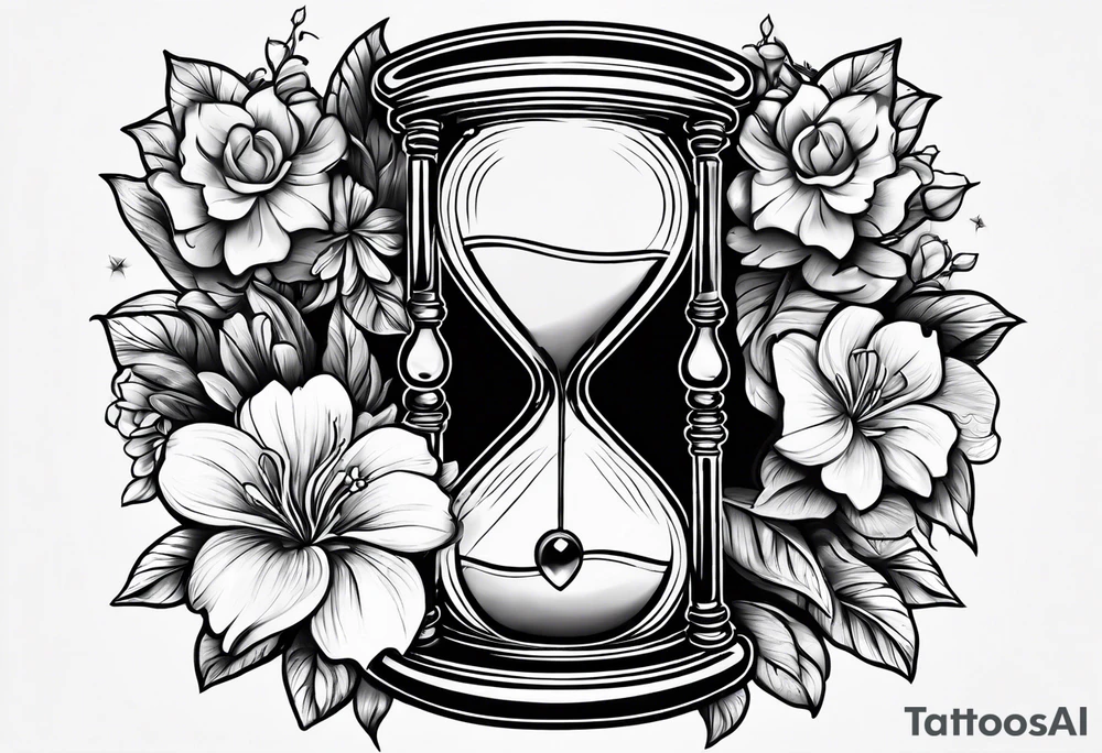 Hour glass and flowers and a heart clock tattoo idea