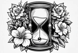Hour glass and flowers and a heart clock tattoo idea