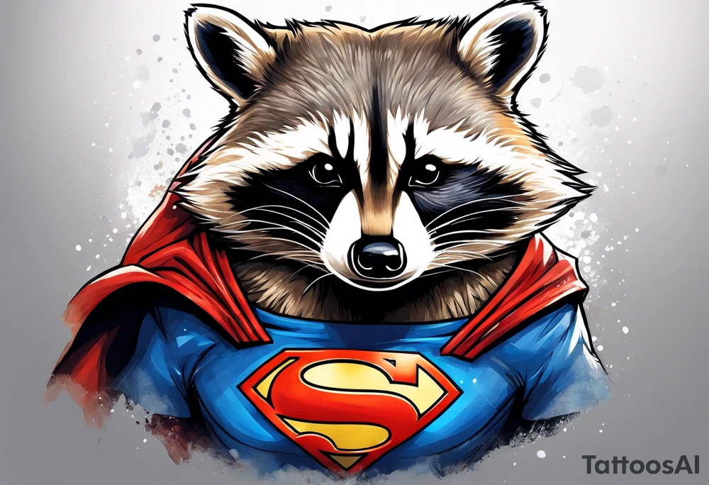 raccoon wearing a Superman t-shirt tattoo idea