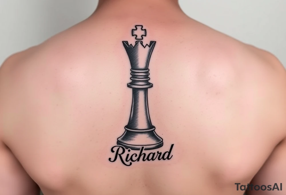 The king chess piece with the name Richard incorporated into the bottom of the piece tattoo idea