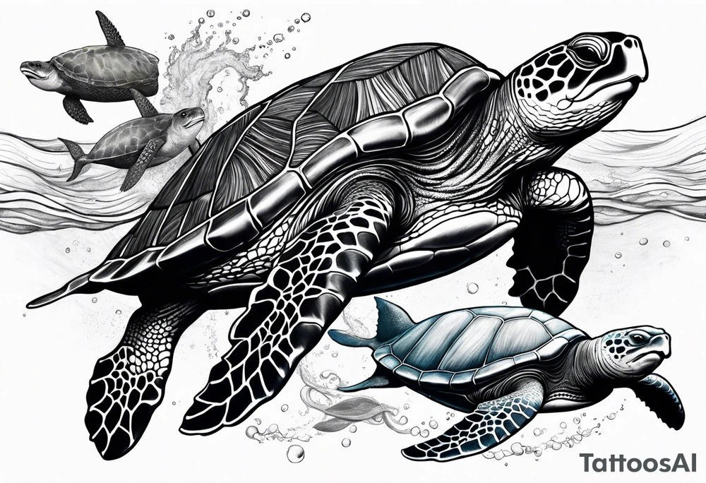turtle and whale swimming together Hawaii tattoo idea