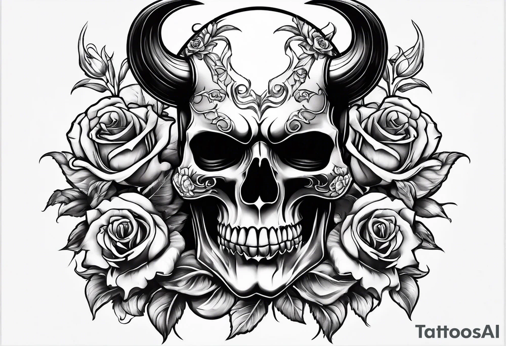 devil with roses and skull tattoo idea