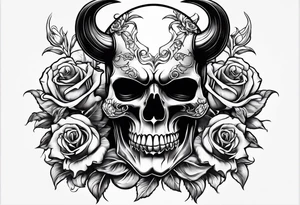 devil with roses and skull tattoo idea