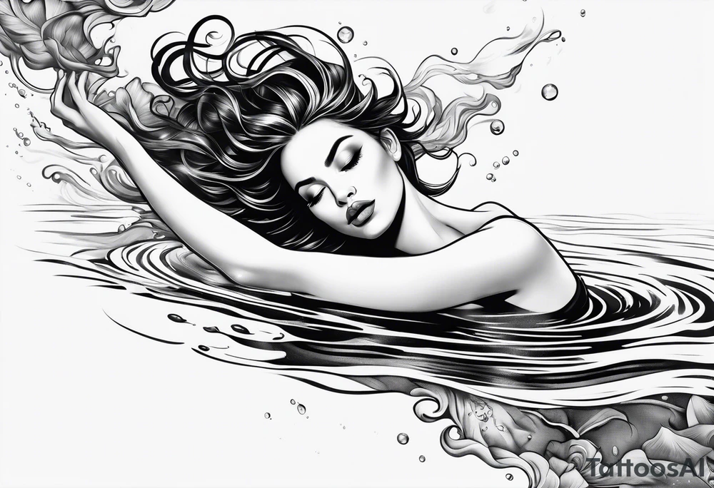 top down angle of woman floating in water tattoo idea