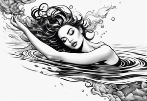 top down angle of woman floating in water tattoo idea