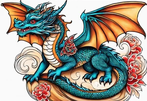 baby dragon with guitar tattoo idea