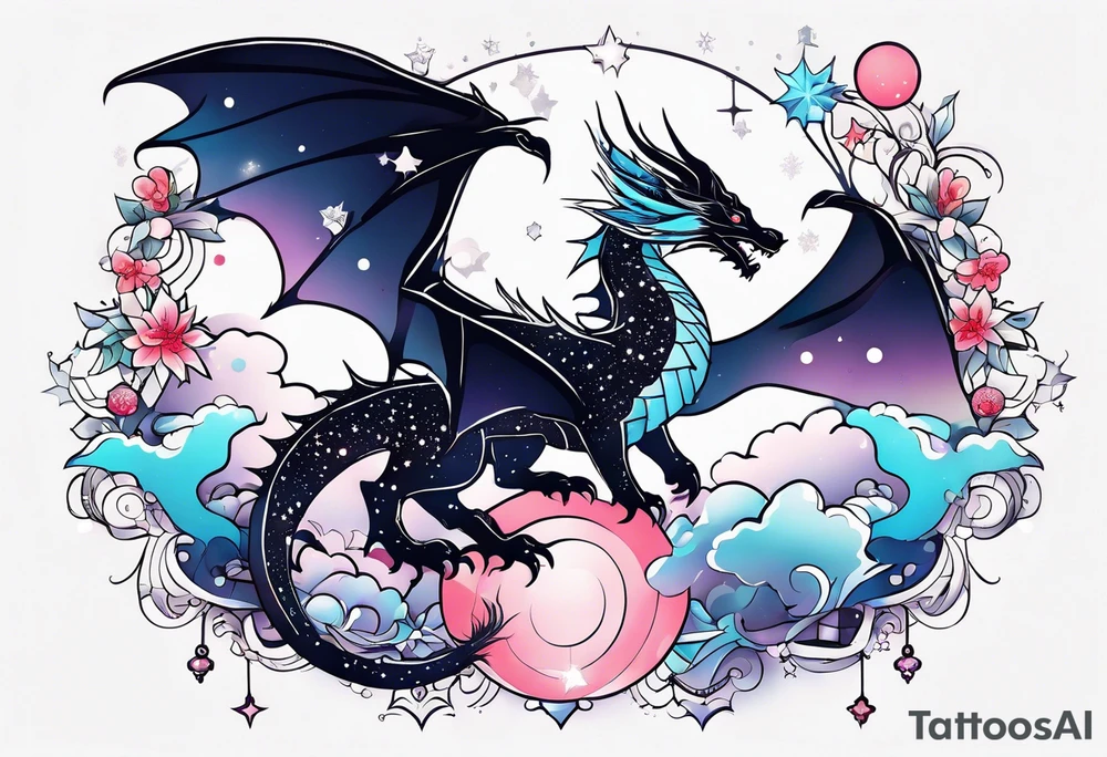 Constellation, wing , snow , cross , dragon japan kawaii tattoo idea