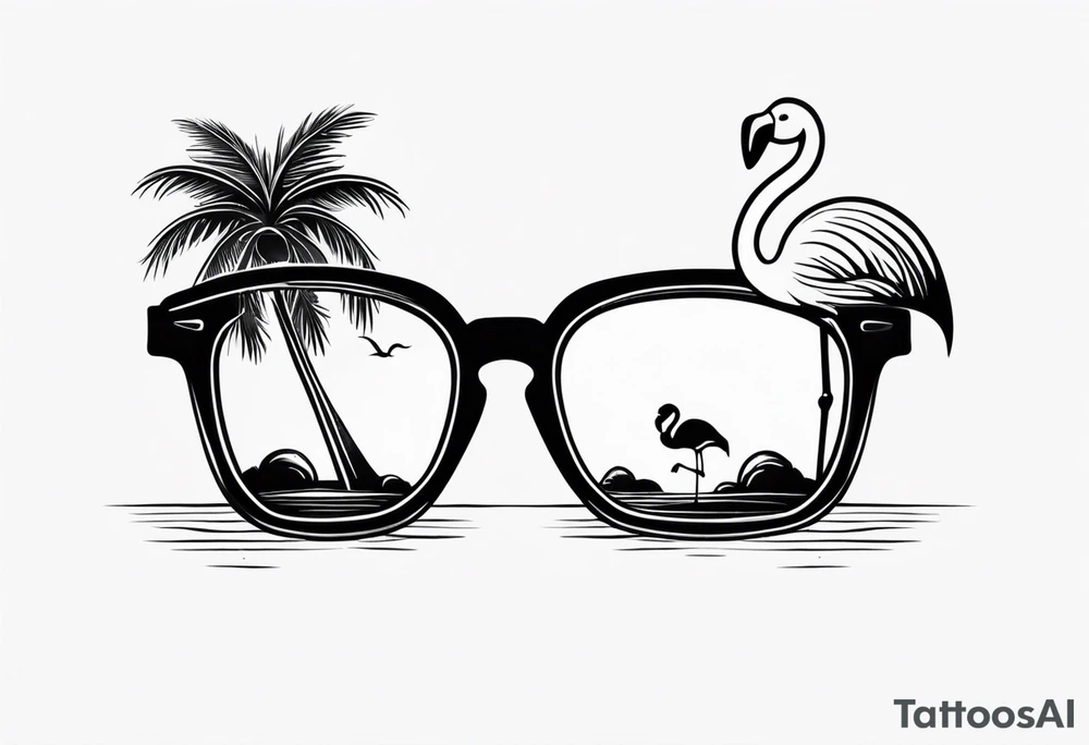 sunglasses with a palm tree and flamingo tattoo idea