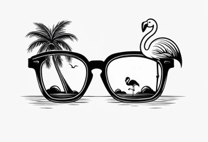 sunglasses with a palm tree and flamingo tattoo idea