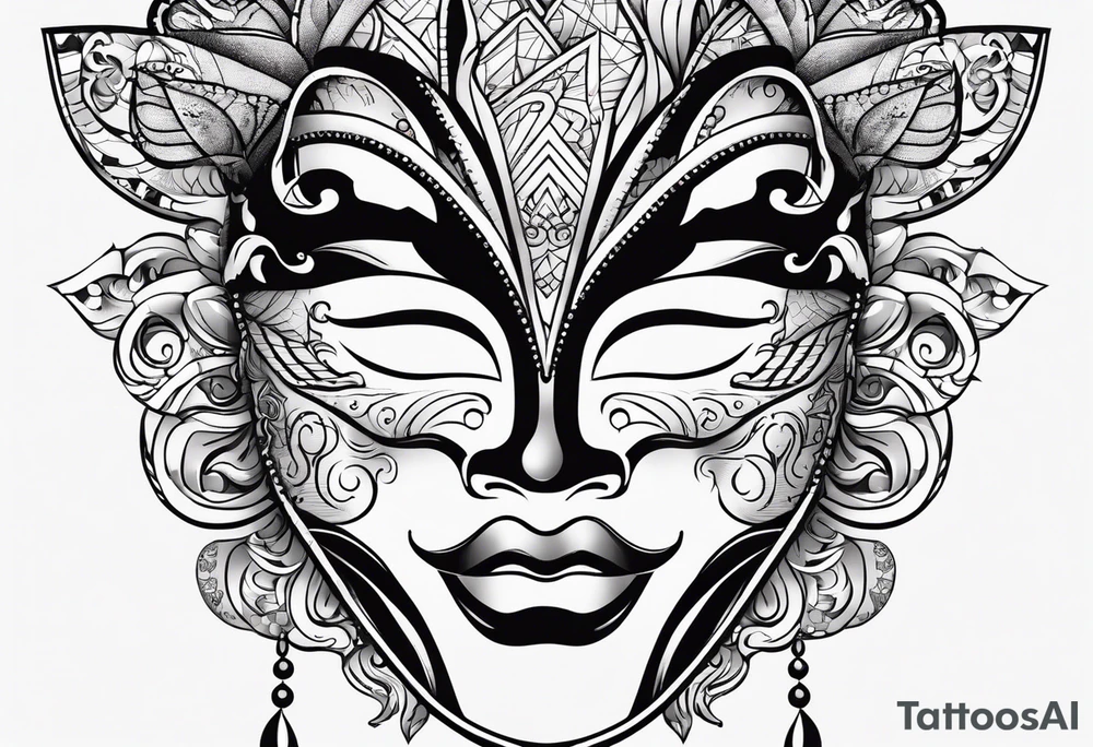 Carnival mask with text”2sides” tattoo idea