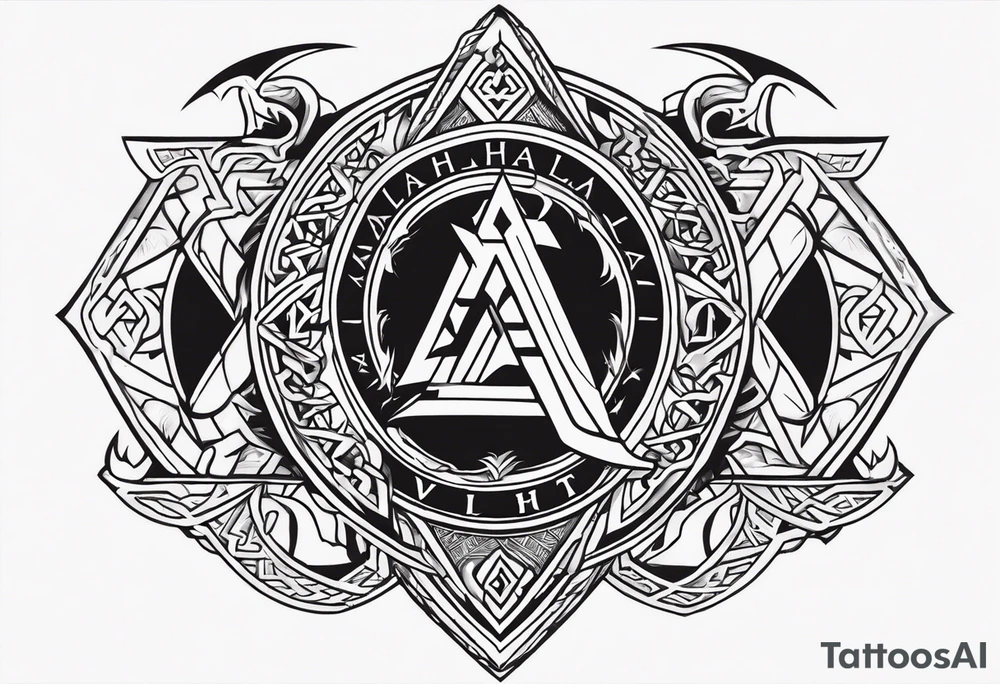 Valhalla sword shield dragon axe Valknut tattoo idea
