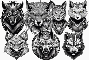 a super hero team which is combination of animals.
One is Badger/Wolverine, One is Bull, One is Wolf, One is Axolotl, One is Canary, One is Lizard, One is Cat tattoo idea