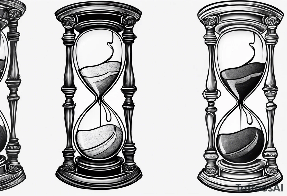 Hour glass with sand and skelaton tattoo idea