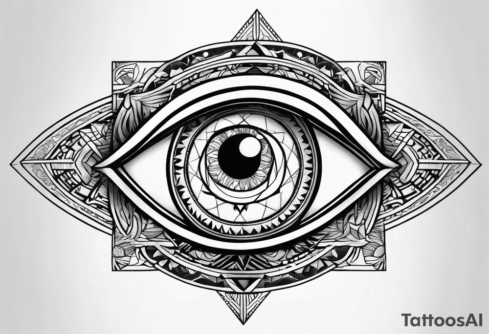 Eye ra and eye of hours tattoos with geometric blending into ephemeral shapes tattoo idea