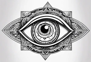 Eye ra and eye of hours tattoos with geometric blending into ephemeral shapes tattoo idea