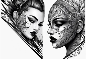 tattoo fool sleeve, broken empty mask, sad, dark tattoo idea