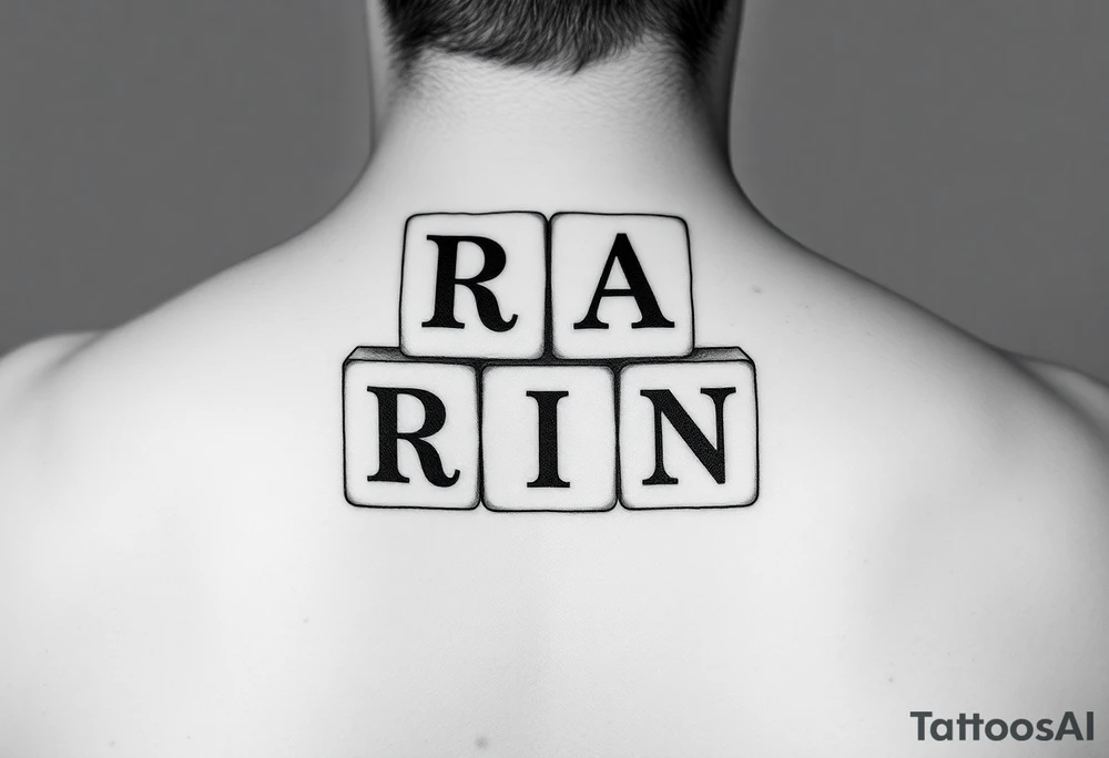I WANT 5 TOY BABY BLOCKS STACKED ON TOP OF EACH OTHER AND I WANT EACH OF THEM TO HAVE A LETTER IN THEM. B, R, I, A, N THEY SHOULD BE STACKED ON TOP OF EACH OTHER tattoo idea