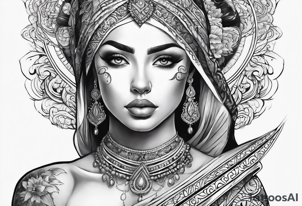 Dark black and white. Religious or cultural.
On the top of one shoulder. tattoo idea