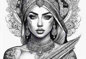 Dark black and white. Religious or cultural. 

On the top of one shoulder. tattoo idea