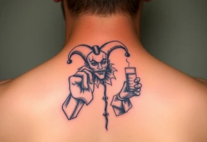 jester smoking and drinking in the other hand tattoo idea