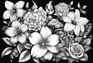 Rose orchid lily marigolds hydrangeas begonia dog wood gerber daisies tattoo idea