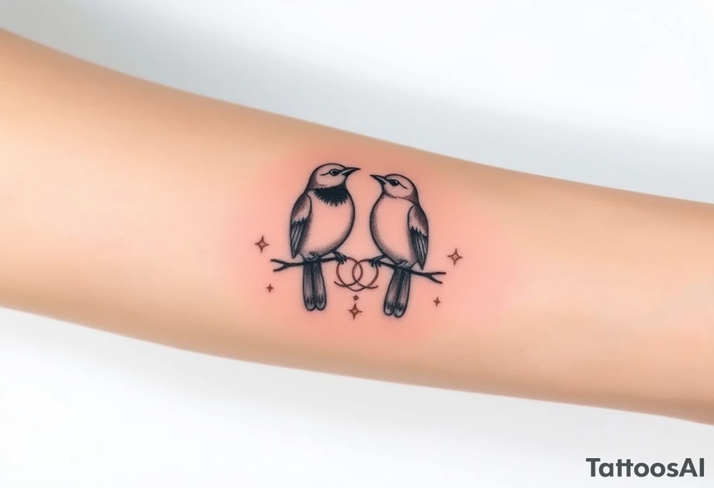 two birds sitting, stars and infinity theme tattoo idea