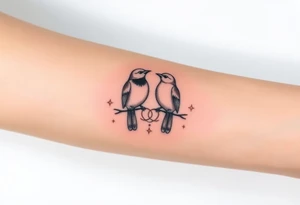 two birds sitting, stars and infinity theme tattoo idea