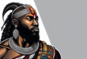 Black-skinned african god of war with a small silver crown tattoo idea