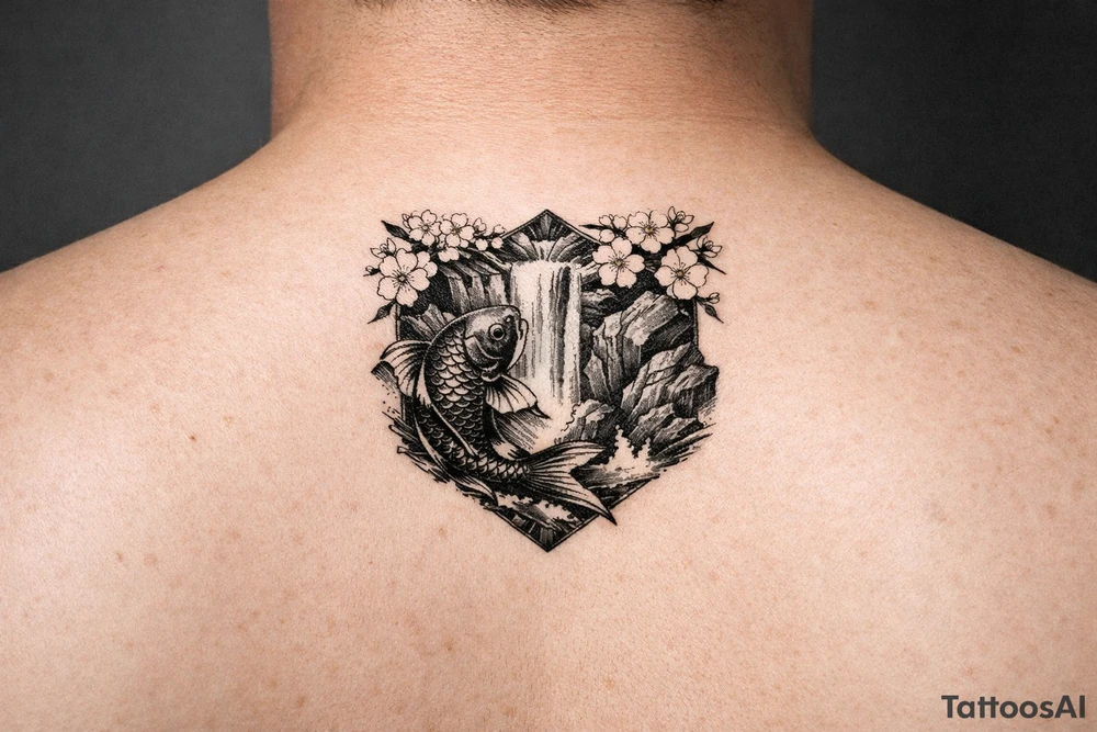 Asian style Cherry blossoms, waterfall, koi
half sleeve tattoo idea