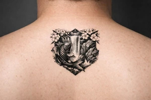 Asian style Cherry blossoms, waterfall, koi
half sleeve tattoo idea