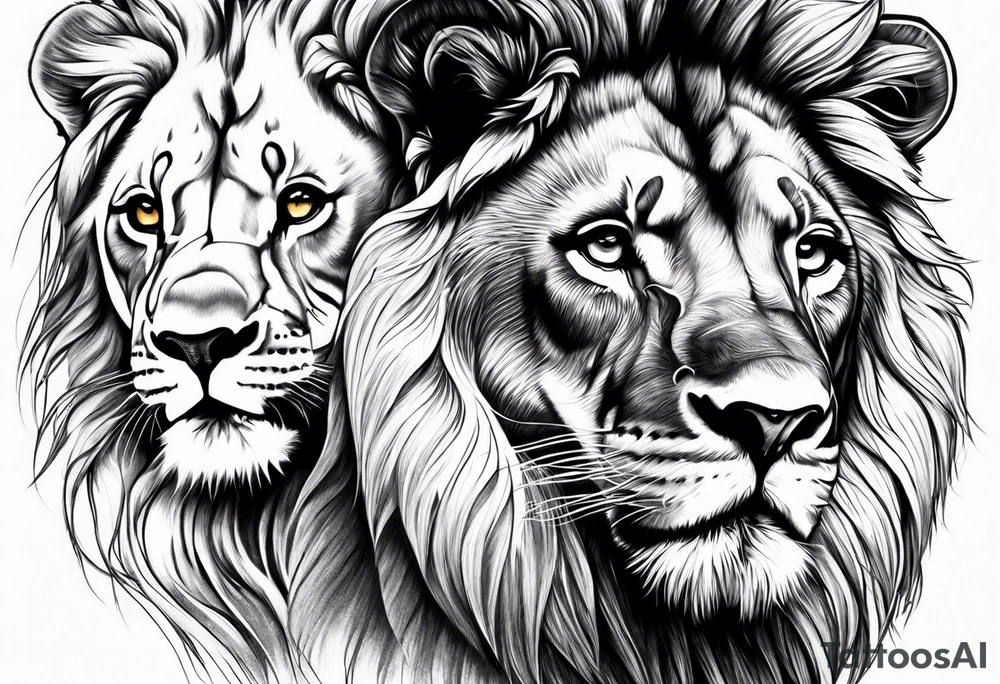 Realistic lion and lioness tattoo idea