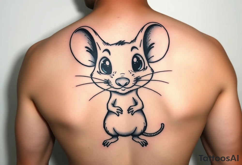 so--try it from the profile...a big head, big eyes, outside the head, big nose
A rat standing uprightwith all his body
Very large, bulging eyes popping out
A cheeky smile
Cartoon style, not baby-like tattoo idea