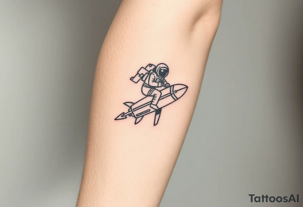 Rocket ship with astronaut riding it tattoo idea