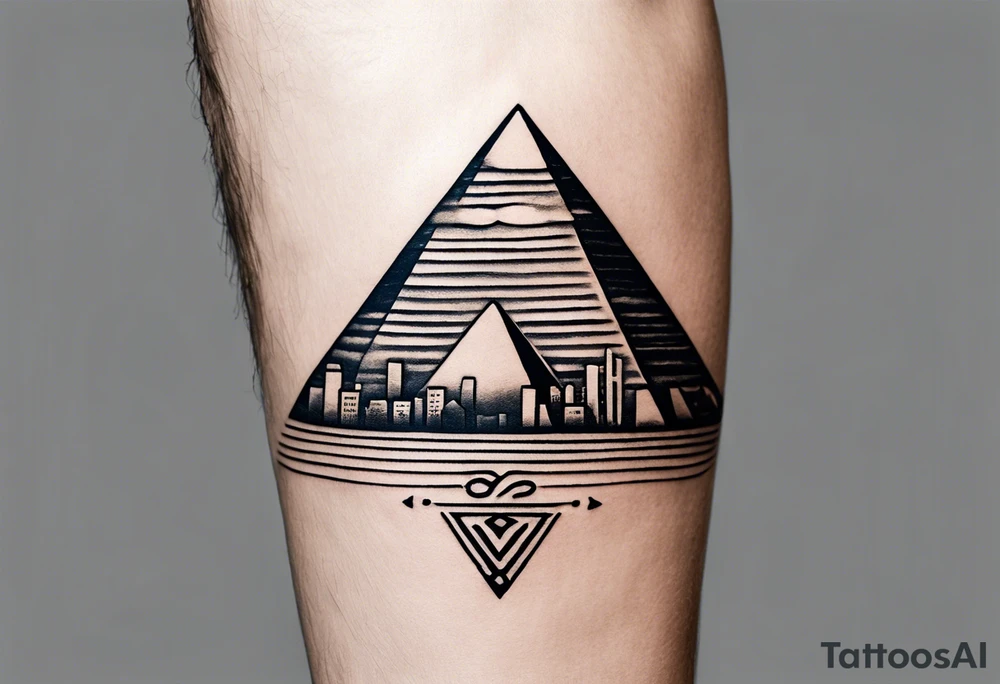 Craft a concise yet powerful tattoo that blends the Pyramids of Giza with the Manhattan skyline as the backdrop, seamlessly integrating the Nile River with the Hudson River. Keep it simple, focusing on key elements like pyramid silhouettes and iconic skyscrapers, allowing the rivers to converge naturally. Opt for a balanced composition with minimal detailing, capturing the essence of your Egyptian heritage alongside your life in New York tattoo idea