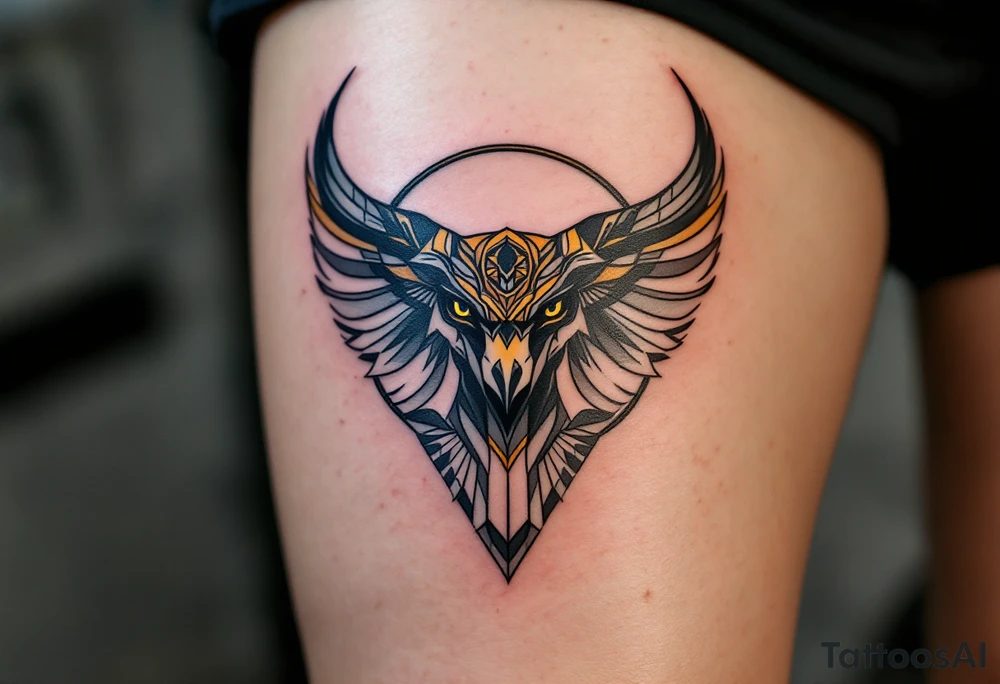 a falcon blended with a bull and has Dayak heritage and planetary aspect of Venus tattoo idea