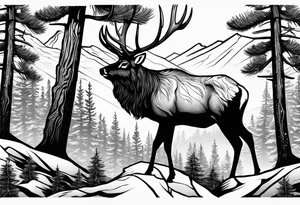 pine tree moutain elk sleeve tattoo idea