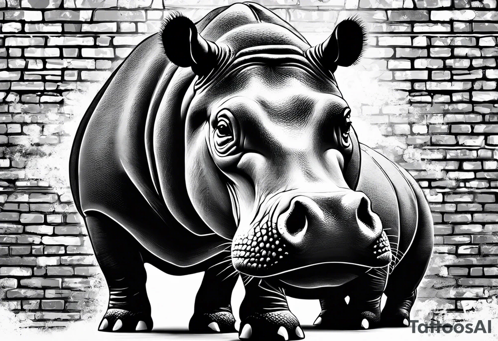 Hippo with brick wall tattoo idea