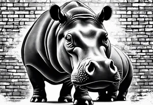 Hippo with brick wall tattoo idea