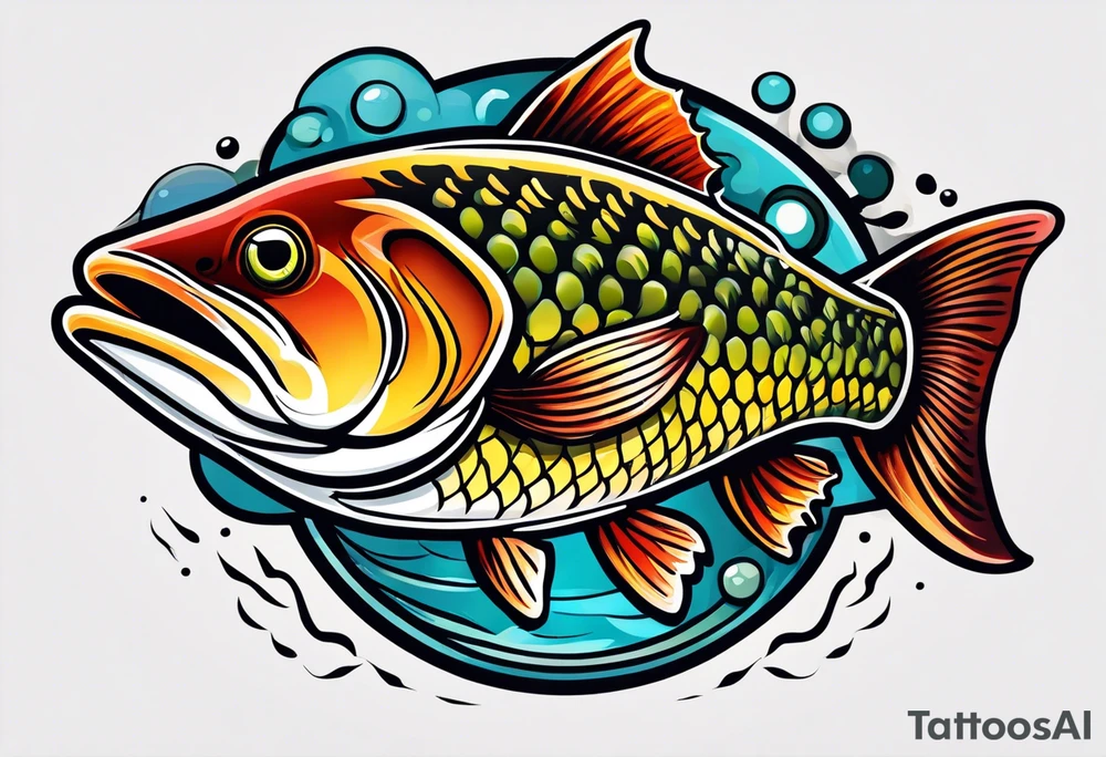 A small tattoo with a shaded trout 
 drawn with fine lines. tattoo idea