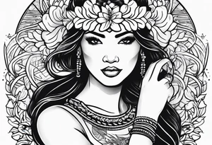 hula girl squating and dance with gun tattoo idea