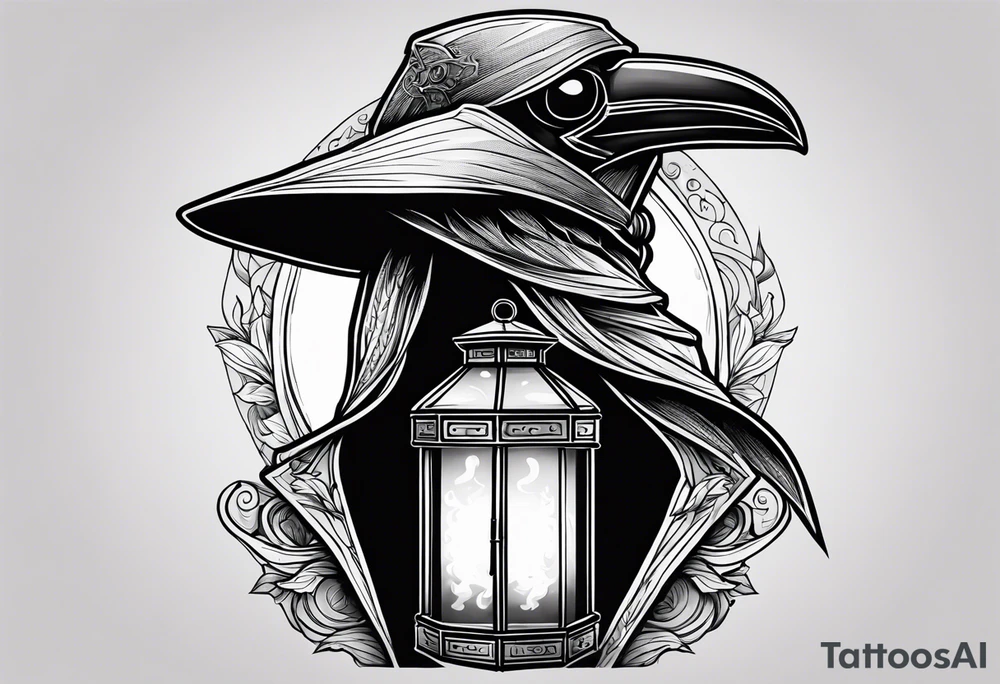 plague doctor, lantern, fire, raven tattoo idea