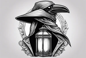 plague doctor, lantern, fire, raven tattoo idea