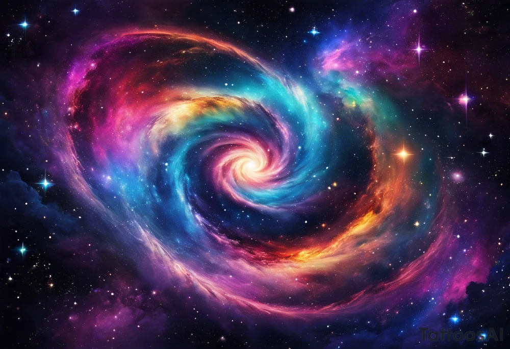 I want a spiral nebula space galaxy tattoo that's colorful and bright and cute and is nice to look at I don't want a traditional circle I want it like the ones thay look like an s shape tattoo idea