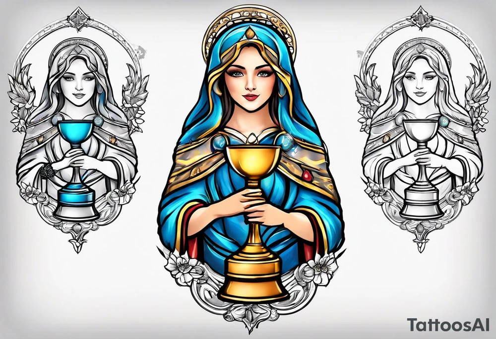 Female saint holding a chalice tattoo idea