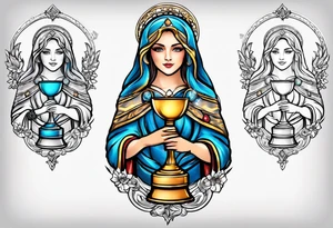 Female saint holding a chalice tattoo idea