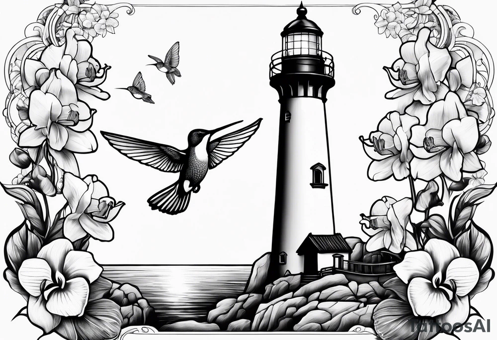 Lighthouse and an anchor and orchids and a hummingbird tattoo idea